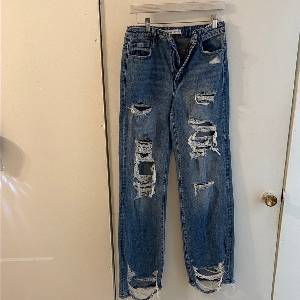 Flying Monkey Ripped Blue Straight Leg Jeans